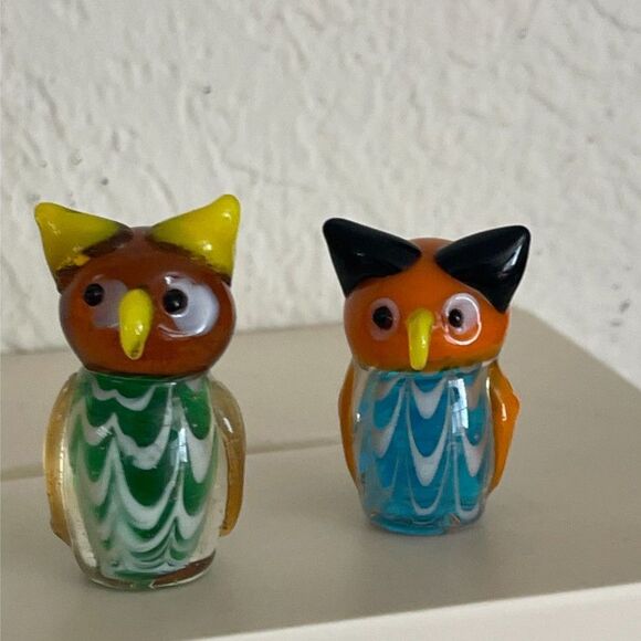 Lot 2 Miniature Fitz and Floyd Menagerie Blown Glass Owls Birds Handmade - Picture 2 of 9